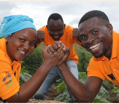 Sauti members are doing a hand sign.