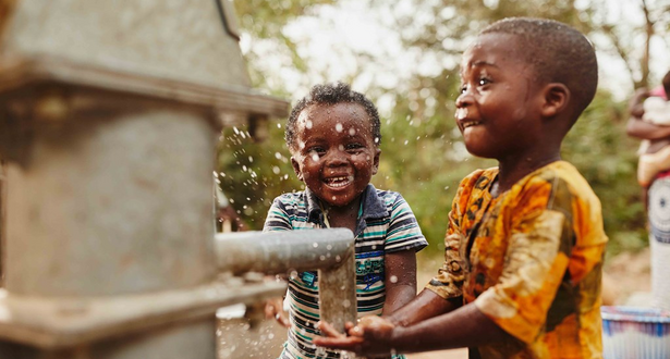 Children at a water tap