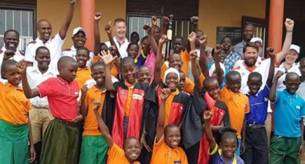 A group of children cheering