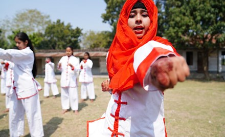 Girl from Bangladesh training karate