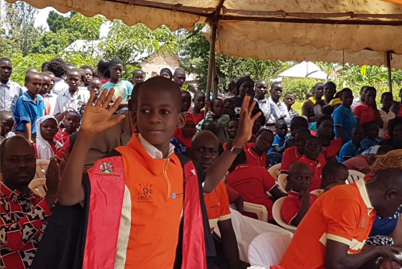 Ham officiating an event on the Day of African Child, 16th June 2019, as a child chief guest in Busia.